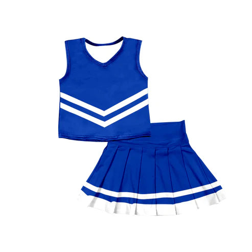 8.11 Custom Moq 5 Baby Girls Hot Blue Sleeveless Team Vest Pleated Skorts Set
