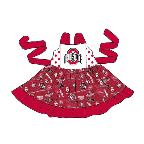 4.25 Preorder(moq 3) Baby Girls Twirl Ohio State Belt Team Knee Length Dresses