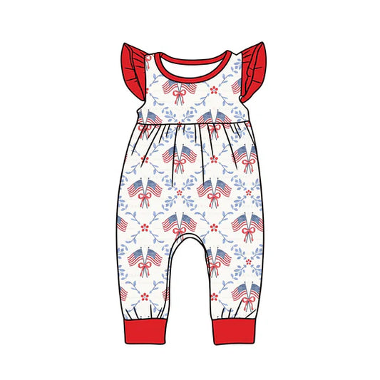 12.22 MOQ:5pcs SR3841 pre-order baby girl clothes flag print toddler girl summer romper
