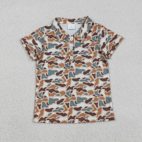 12.19 BT1355 Baby Boys Short Sleeves Green Brown Camo Button Polo Shirts Top