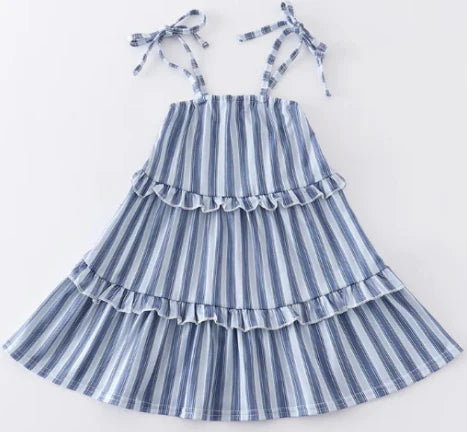 5.13 Girls' blue halter dress with striped lace
