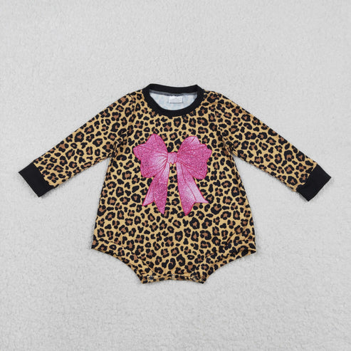 11.17 LR2775 Baby Girls Long Sleeve Leopard Pink Bows Romper