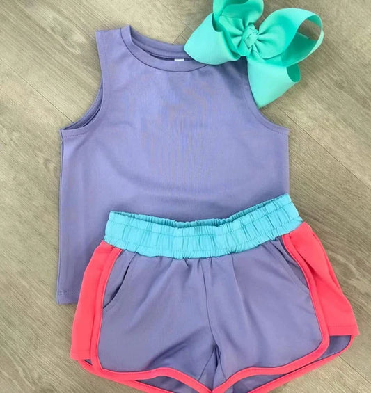 3.27 GSSO2417 Baby Girls Lavender Sleeveless Shirt Top Pockets Short Yoga Active Set Preorde
