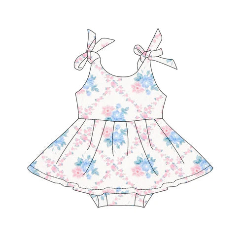 4.16  SR3047 Baby Girls Strap Pink Floral Plaid Skort Ruffle Rompers Preorder