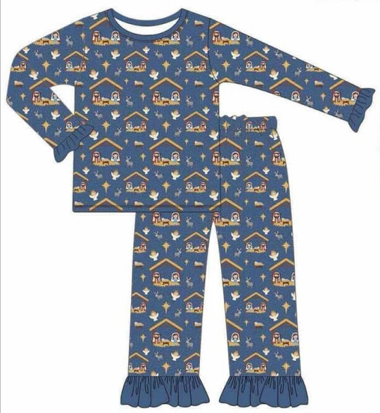 6.28 Custom order MOQ 3pcs each design baby girl clothes jesus girl winter pajamas set-bamboo