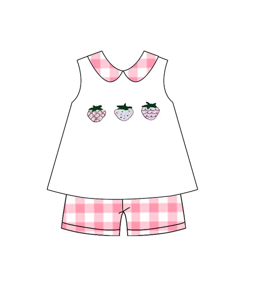 12.25 MOQ：5pcs GSSO2992 pre-order baby girl clothes strawberry print toddler girl summer outfit