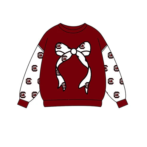 10.29  Custom Moq 8 Baby Girls Red Bows SC Team Pullovers Top