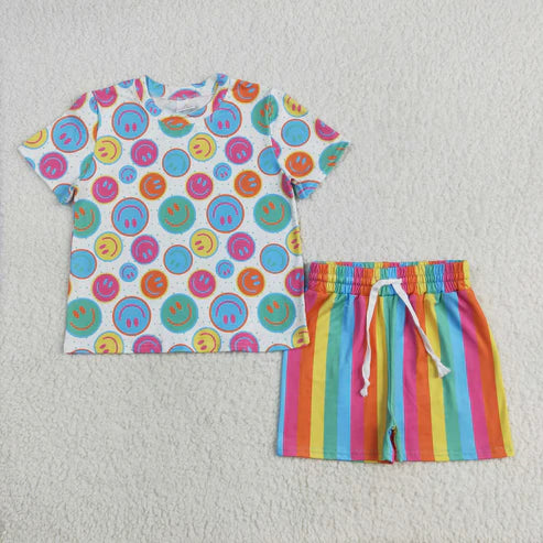 5.21 GSSO2609 Baby Girls Short Sleeves Colorful Smiles Top Short Pajamas Set