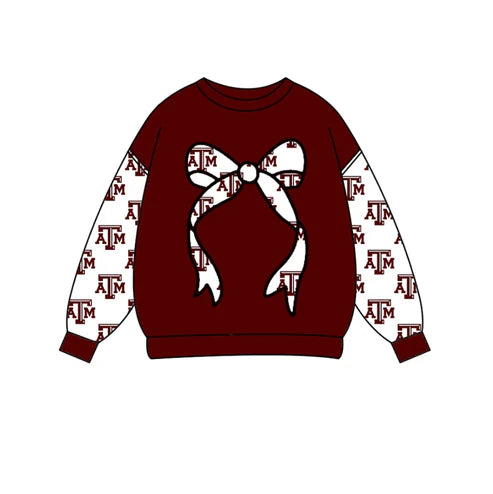 10.29 Custom Moq 8 Baby Girls Red Bows ATM Team Pullovers Top