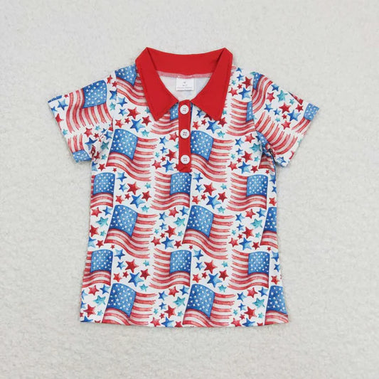 3.11  BT0565 RTS baby boy clothes star flag boy 4th of July patriotic tshirt (print)