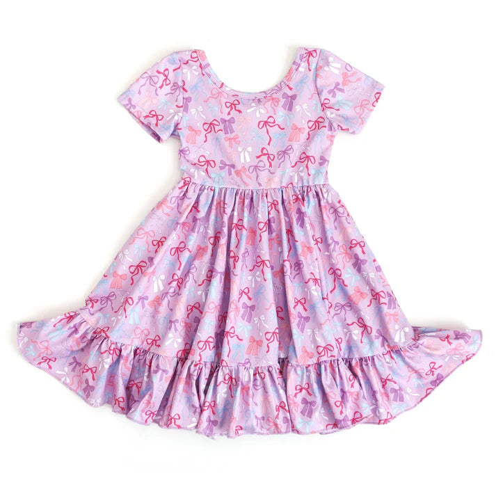 6.12 GSD2607 Baby Girls Short Sleeves Lavender Bows Ruffle Knee Length Dresses Preorder Dresses Preorder（副本）