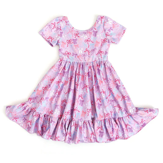 6.12 GSD2607 Baby Girls Short Sleeves Lavender Bows Ruffle Knee Length Dresses Preorder Dresses Preorder（副本）