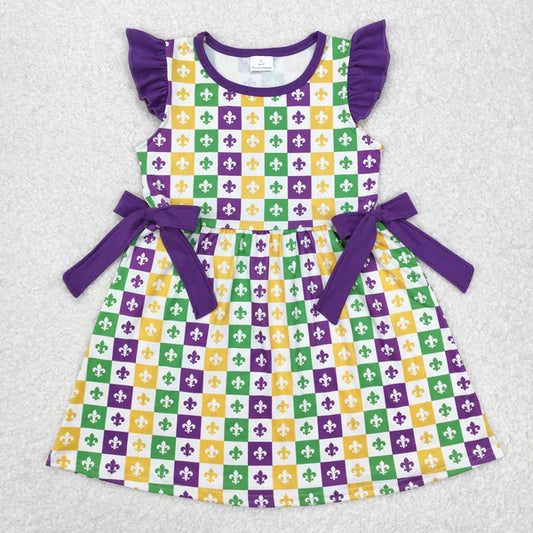 L-3.2 GSD1655 Baby Girls Mardi Gras Anchor Bows Knee Length Dress