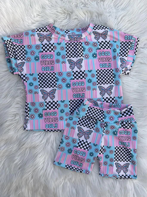 3.28 GSSO2434 Baby Girls Purple Short Sleeves Flowers Butterfly Top Short Pajamas Set Preorder