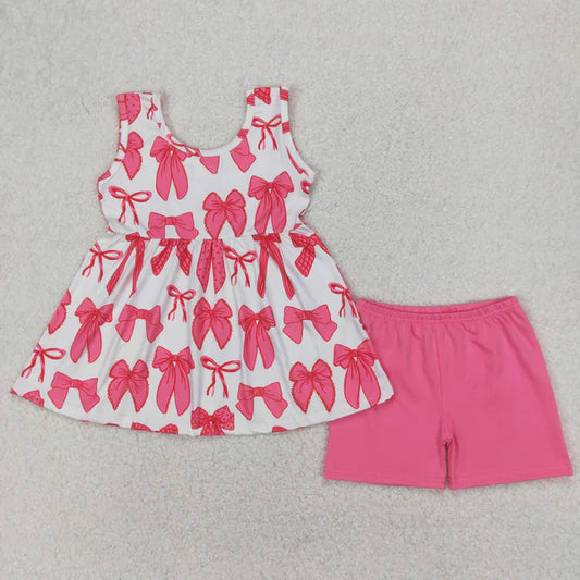 4.7 GSSO2450 Baby Girls Pink Sleeveless Bows Tunic Short Set