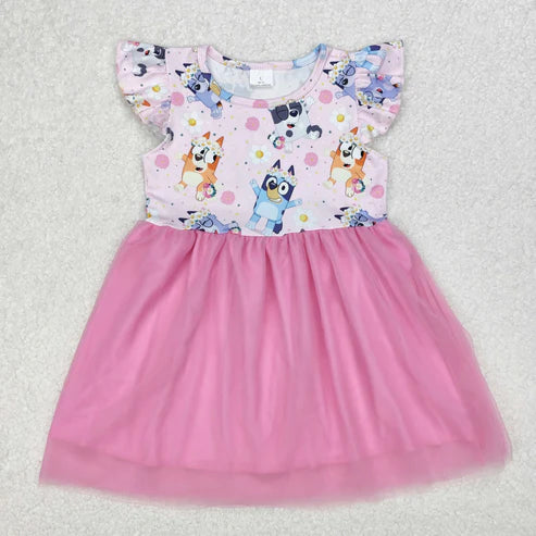 3.15 GSD1789 Baby Girls Pink Dogs Flowers Tutu Knee Length Dress