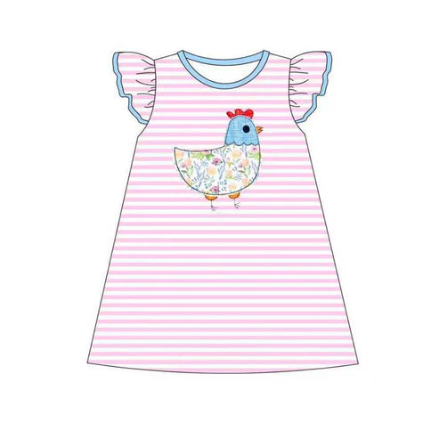 10.30 GSD2972 Baby Girls Pink Stripe Floral Chick Farm Knee length Dresses Preorder