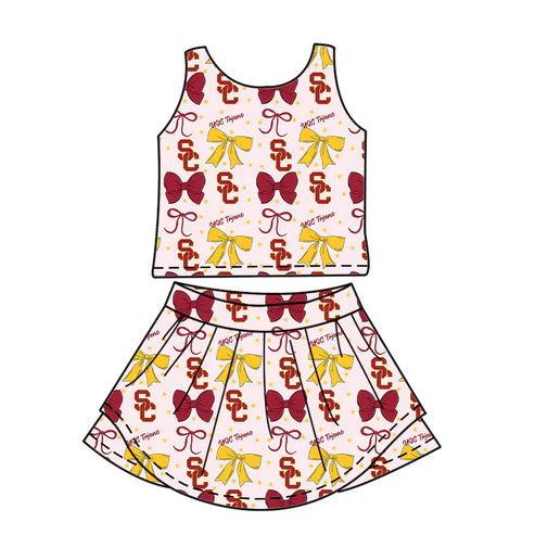 7.3 Custom Moq 3 Baby Girls Sleeveless USC Bows Vest Top Short Skirts Set