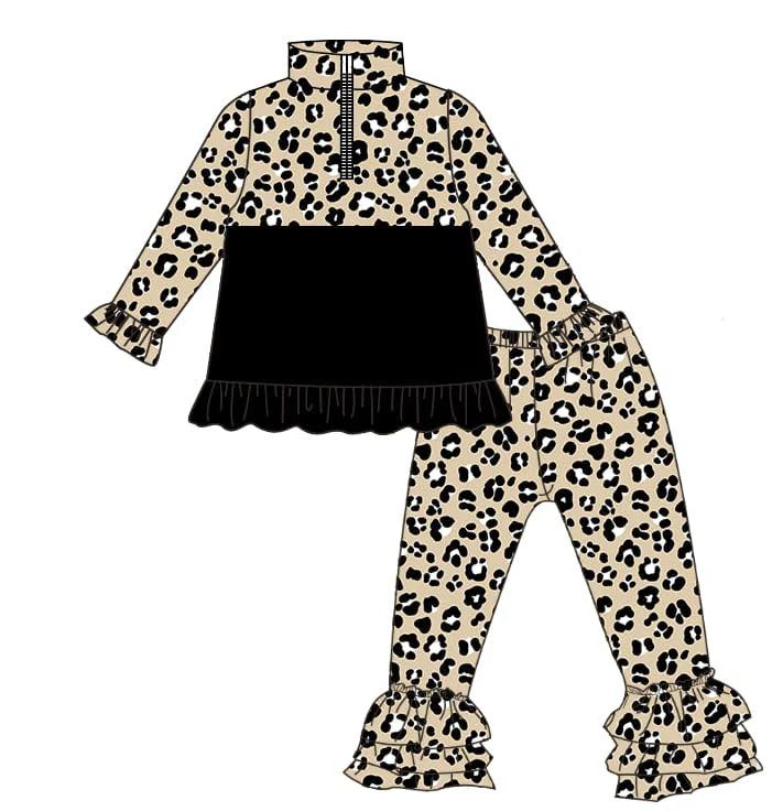 11.6 MOQ：5pcs GLP3123 pre-order toddler girl clothes leopard print girl winter set