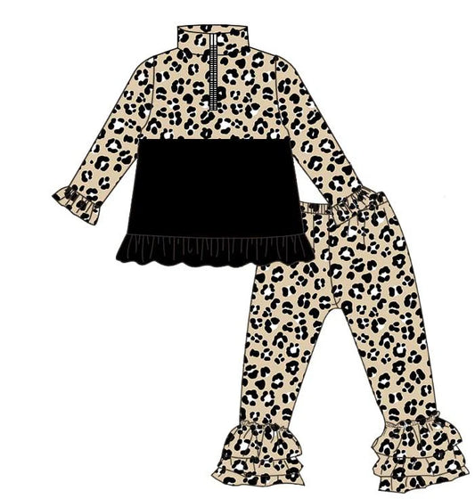 11.6 MOQ：5pcs GLP3123 pre-order toddler girl clothes leopard print girl winter set
