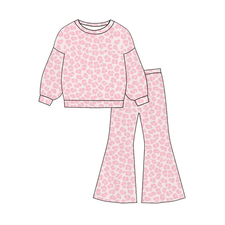 11.14 MOQ：5pcs GLP3138 pre-order toddler girl clothes leopard print girl bell bottom pant set