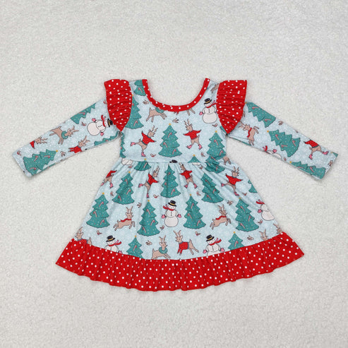 GLD0794 Baby Girls Christmas Tree Snowman Knee Length Dress