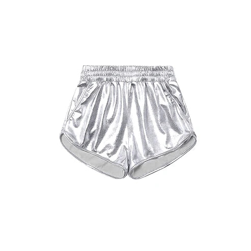 SS0416 Baby Girls Silver Pocket Leather Elastic Bottom Shorts Preorder