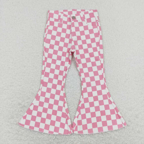 L-3.7  P0348 pink and white plaid denim trousers