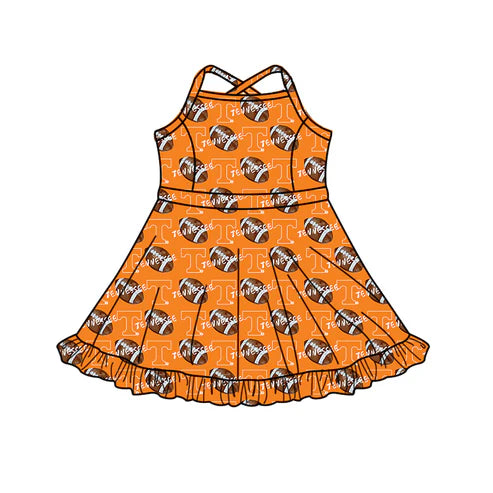 8.30 Custom MOQ 5 Baby Girls Strap Football Ruffle Shorts TN Team Knee Length Dress