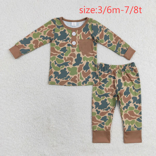 3.31  bamboo rts no moq BLP0580 Modal brown-green camouflage pocket long-sleeved trousers pajama set