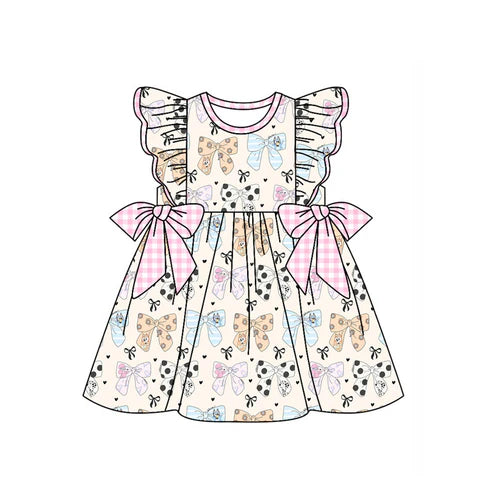 GSD1640 Baby Girls Pink Dog Bows Knee Length Dresses Preorder