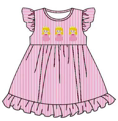 5.9 Cartoon striped pink dress for girls