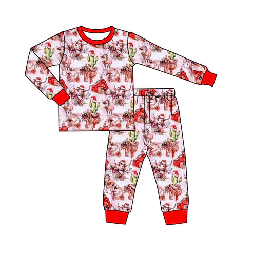 8.29 BLP1255 Baby Boys Highland Cows Cactus Top Pant Christmas Pajamas Set Preorder