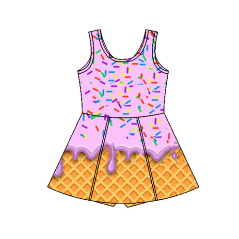4.17  GSD2425 Baby Girls Lavender Ice-cream Drip Yoga Skort Knee Length Dresses Preorder