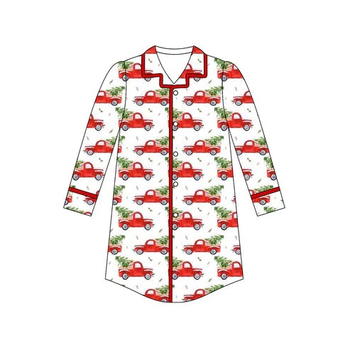 6.27 GT1094 Adult Women Long Sleeves Car Trees Plaid Button Sleepwear Shirts Preorder