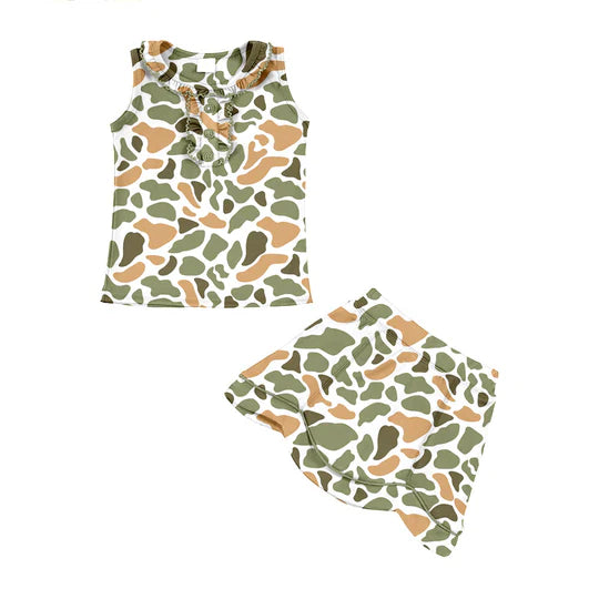 12.23 MOQ:5pcs GSD3350 pre-order toddler girl clothes camo print girl yoga summer skirt set