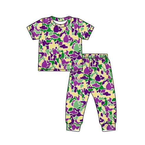 9.4 BSPO0584 Baby Boys Mardi Gras Camo Short Sleeve Pant Pajamas Set Preorder