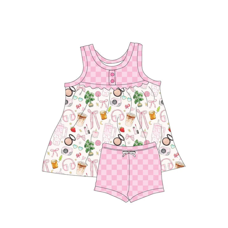 11.27 MOQ：5pcs GSSO2931 pre-order baby girl clothes makeup print toddler girl summer outfit