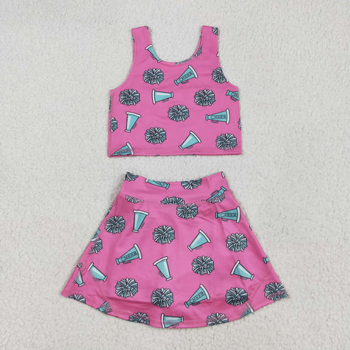 5.15 GSD1924 Baby Girls Pink Cheer Top Skort Yoga Set