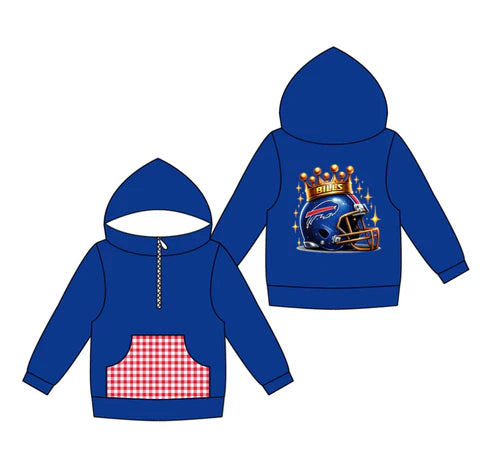 10.14  Custom Moq 8 Baby Boys Blue Bills Team Pocket Zipper Hoodies Tops