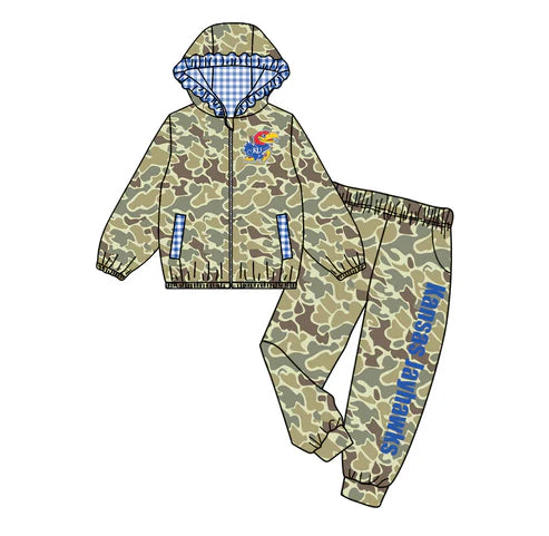 10.11 Custom Moq 8 Baby Girls Camo Zipper Hoodie Top KU Team Clothes Set