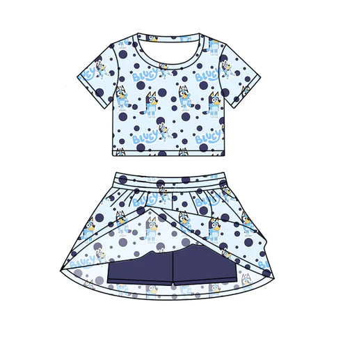 7.7 Custom Moq 3 Baby Girls Cute Dogs Cartoon Top Skirt Skort Sets