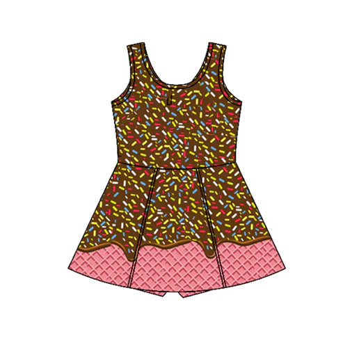 4.17 GSD2422 Baby Girls Brown Ice-cream Drip Yoga Skort Knee Length Dresses Preorder
