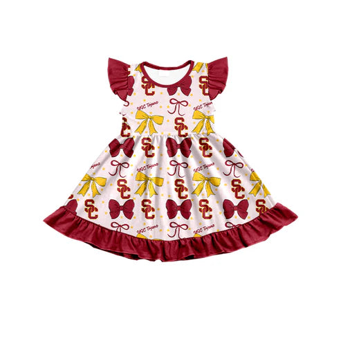 7.3 Custom Moq 3 Baby Girls Flutter Sleeves USC Bows Team Knee Length Dresses
