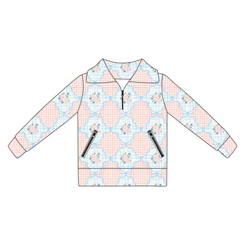 6.5 GT1062 Baby Girls Long Sleeves Pink Flowers Plaid Pockets Zipper Yoga Jackets Preorder