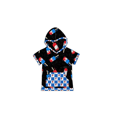 3.19 BT1203 Baby Boys Black Short Sleeves Popsicle Pocket 4th Of July Hoodie Top preorder