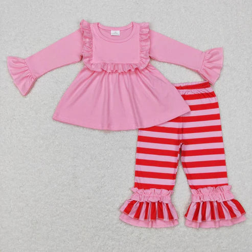 8.7 GLP0777 Pink lace long sleeve red striped pantsuit