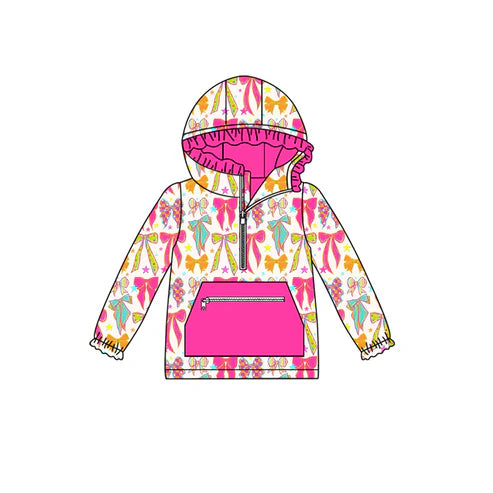 7.26 GT1121 Baby Girls Long Sleeves Colorful Bows Stars Pockets Zipper Hoodies Top Preorder