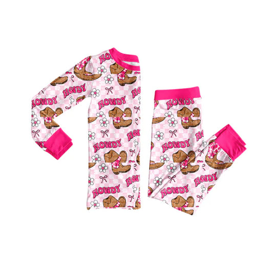8.2 GLP2664 Baby Girls Howdy Boots Plaid Top Pants Western Pajamas Set Preorder