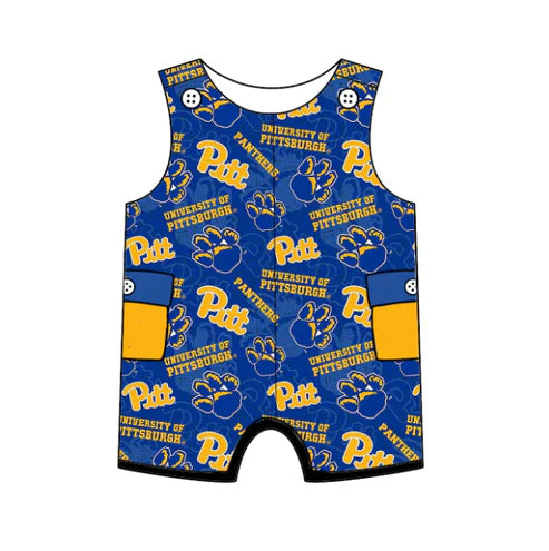 6.24 Custom Moq 3 Baby Girls Blue Sleeveless Panthers Team Shorts Rompers